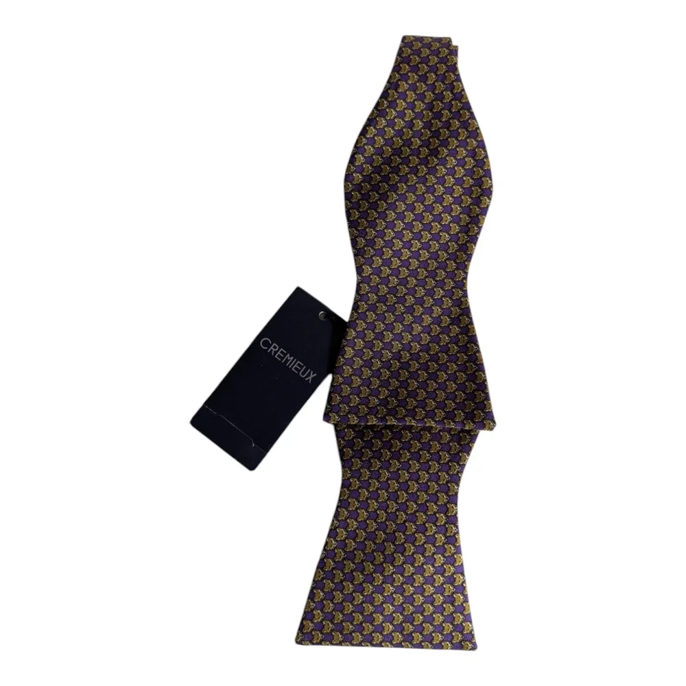 Cremieux - Classic Bow Tie - Purple with a Gold Fox Pattern - New with Tag